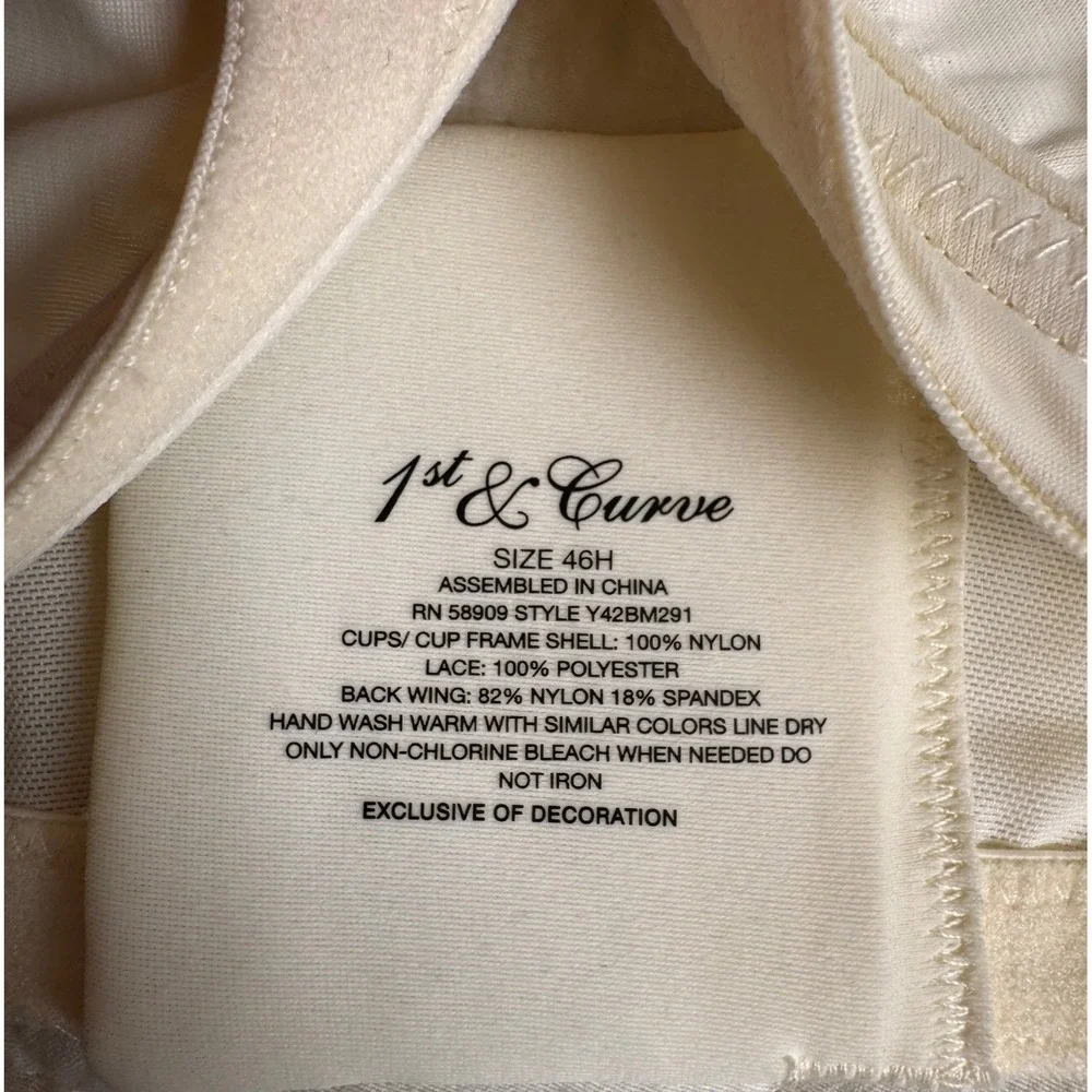 1st & Curve Melrose French Ivory Embroidered Underwire Bra 46H NEW